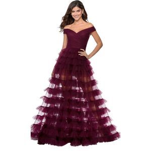 LA FEMME PROM 28804 Ruffled Formal Dress in Dark Berry NWT Size 4